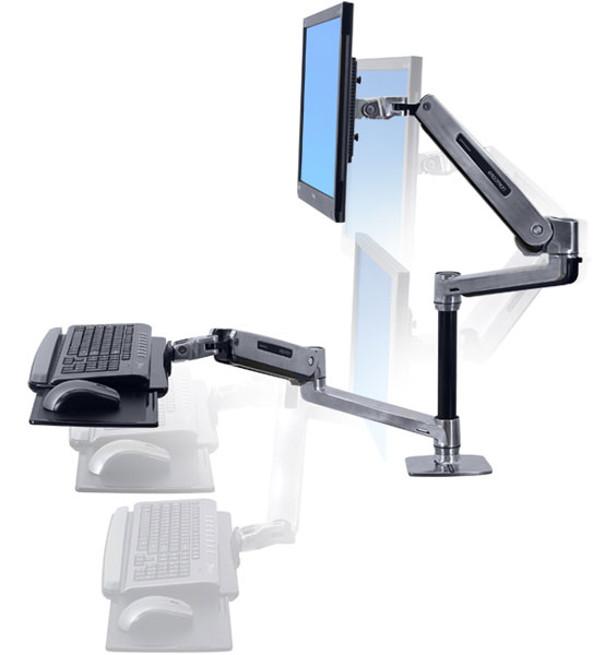 Ergotron 45-405-026 WorkFit-LX, Sit-Stand Desk Mount System Комбинированное настольное крепление для монитора и клавиатуры